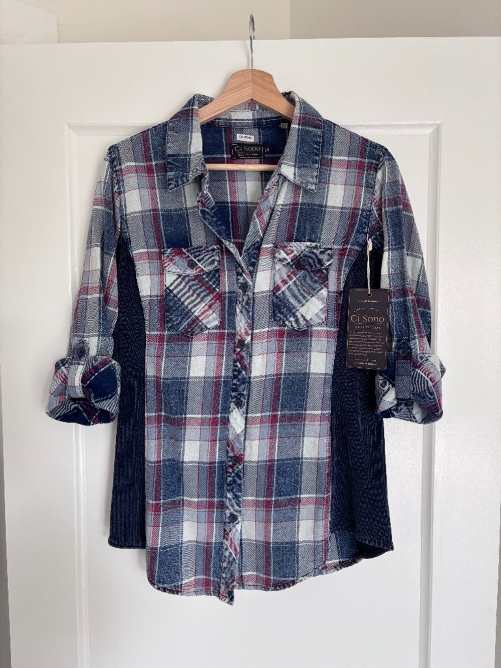 Ci Sono Collared Plaid Button Down Shirt Women’s Size Medium